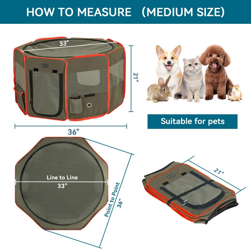 Petsfit Portable Dog Playpen 36" Portable Pet Play Pens for Small Medium Dogs, Puppy Playpen Indoor/Outdoor with Carring Case, Removable Zipper Top and Bottom,Medium (36"x36"x21") - Image 3